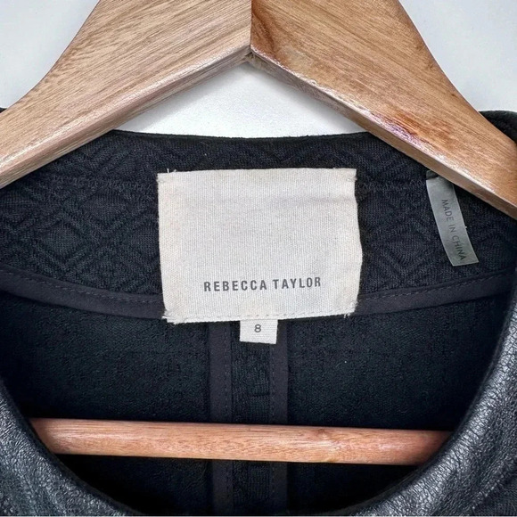 Rebecca Taylor Black Quilted Faux Leather Trim Zip Up Moto Jacket Size 8 - Picture 3 of 10